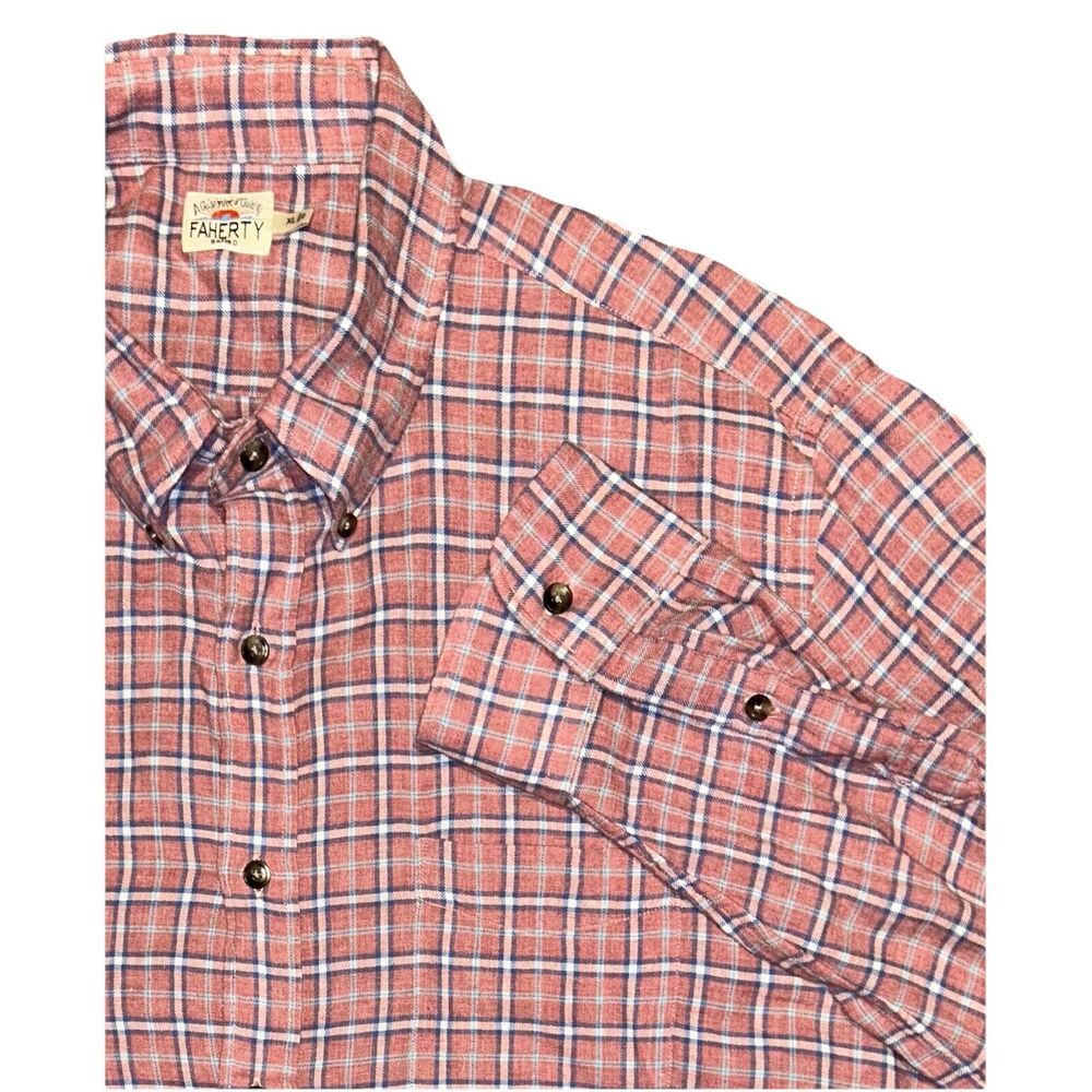 Faherty Flannel Shirt Pink Blue Plaid Button Down Long‎ Sleeve Mens Sz XL